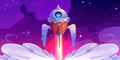 Rocket launch, spaceship flying up to night sky