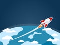 Rocket launch start up sky,earth in space copy space background flat vector Royalty Free Stock Photo