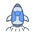 Rocket launch startup spaceship begin start single isolated icon with doodle colorfull color style