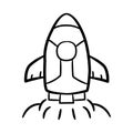 Rocket launch startup spaceship begin start single isolated icon with sketch hand drawn outline style