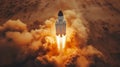 Rocket Launch During Sunset, Showcasing Powerful Propulsion and Igniting Thrusters Lifting off for Space Exploration and Royalty Free Stock Photo