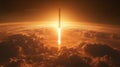 Rocket Launch at Sunset Shows Propulsion and Heatshield Technology Over Dense Clouds and Atmospheric Layers Generative Royalty Free Stock Photo