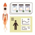 Project Development With Rocket Launch, Task Completion, and Data Visualization Elements Royalty Free Stock Photo