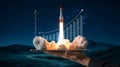 Rocket Launch on Tablet Display with Rising Graph Represents Business Growth Concept Royalty Free Stock Photo