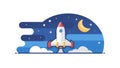 Rocket Launch to Moon Night Sky Exploration Vector, vector design Generative AI Royalty Free Stock Photo