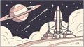 Rocket Launch to Planets: Space Exploration Cosmic Journey, vector design Generative AI Royalty Free Stock Photo