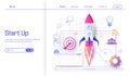 Rocket launch to target for success and income business modern flat design concept, business project startup process, idea through Royalty Free Stock Photo