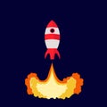 Rocket launch vector ship begin challenge start up. Start project rocket launch flat design Royalty Free Stock Photo