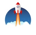 Rocket launch vector ship begin challenge startup. Start project rocket launch flat concept