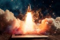 Rocket launched with a nuclear warhead autonomously from a laptop computer Royalty Free Stock Photo