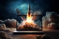 Rocket launched with a nuclear warhead autonomously from a laptop computer Royalty Free Stock Photo