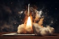 Rocket launched with a nuclear warhead autonomously from a laptop computer Royalty Free Stock Photo