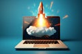 Rocket launched with a nuclear warhead autonomously from a laptop computer Royalty Free Stock Photo