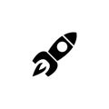 Rocket Launched, Startup Spaceship. Flat Vector Icon illustration. Simple black symbol on white background. Rocket