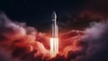 Rocket Launches Through Clouds into Starry Outer Space Royalty Free Stock Photo