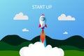 Rocket launches in space flying. Business startup concept. rocket icon