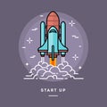 Rocket launching as a metaphor for start up business, line flat