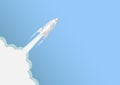 Rocket launching on blue sky background, business innovation startup concept