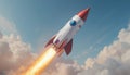 Rocket Launching into Blue Sky with Clouds Royalty Free Stock Photo