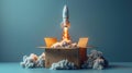 Rocket launching from a box - creativity unleashed - generative ai Royalty Free Stock Photo