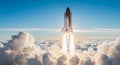 Rocket Launching Through Clouds Into Sky Symbolizing Exploration and Innovation Royalty Free Stock Photo