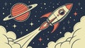 Rocket launching into deep space with planets, cosmic adventure, vector design Generative AI Royalty Free Stock Photo