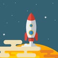 Rocket Launching in Flat Style Vector Illustration Royalty Free Stock Photo