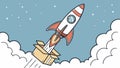 Rocket Launching from Gift Box Idea, vector design Generative AI Royalty Free Stock Photo