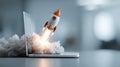 rocket launching from laptop screen Royalty Free Stock Photo