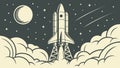Rocket Launching from a Moon Base, Epic Space Exploration, vector design Generative AI Royalty Free Stock Photo