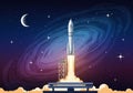 A rocket is launching from a platform, propelling upward with Royalty Free Stock Photo
