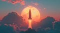 Rocket launching into the sky with sun in background Royalty Free Stock Photo