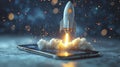 Rocket Launching from Smartphone in a Dreamy Setting Royalty Free Stock Photo
