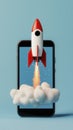 Rocket Launching from Smartphone Screen Royalty Free Stock Photo