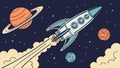 Rocket Launching Through Space with Distant Planets, vector design Generative AI Royalty Free Stock Photo