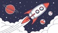 Rocket Launching into Space with Planets and Stars Vector, vector design Generative AI Royalty Free Stock Photo