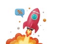 Rocket launching with speech bubble, isolated on white background Royalty Free Stock Photo