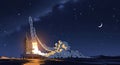 Rocket Launching into the Starry Night Sky Illustration Royalty Free Stock Photo