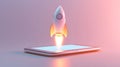 Rocket Launching from Tablet with Bright Flames and Smoke ai generated Royalty Free Stock Photo
