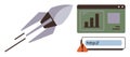 Rocket Launching Towards Web Browser with Graph, URL, and Warning Symbol Royalty Free Stock Photo