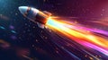 Rocket launching through vibrant nebula, space travel Royalty Free Stock Photo