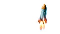 A rocket liftoff over isolated white background with copy space. Generative AI