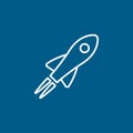 Rocket Line Icon On Blue Background. Blue Flat Style Vector Illustration Royalty Free Stock Photo