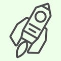 Rocket line icon. Cosmic space ship flying with fire outline style pictogram on white background. Exploration and Royalty Free Stock Photo