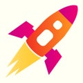 Rocket line icon. Spacecraft flies in atmosphere, successful launch. Astronomy vector design concept, outline style