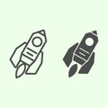 Rocket line and solid icon. Cosmic space ship flying with fire outline style pictogram on white background. Exploration Royalty Free Stock Photo