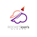 Rocket logo and cloud design vector, line style Royalty Free Stock Photo