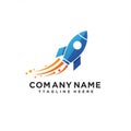 A rocket logo features a stylized blue and white rocket tilted upward, with orange and Royalty Free Stock Photo