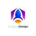 Rocket logo and hexagon design combination, 3d