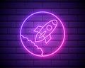 Rocket neon icon. Elements of toys set. Simple icon for websites, web design, mobile app, info graphics on brick wall